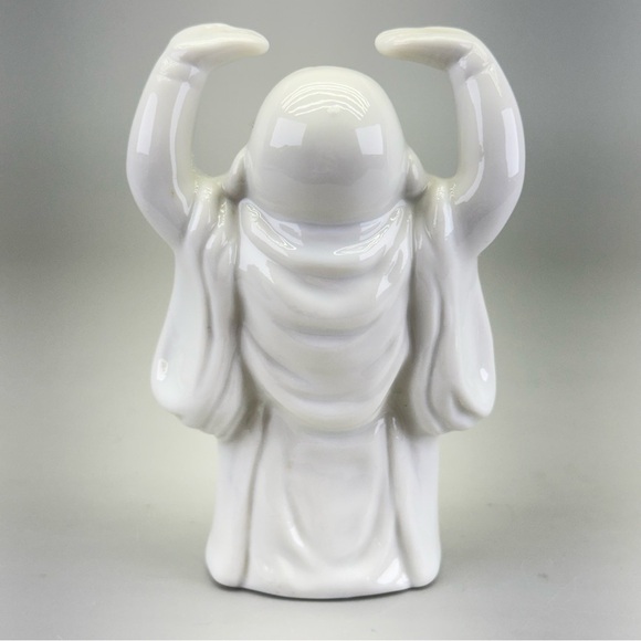 Vintage White Ceramic Laughing Buddha Statue - Picture 4 of 8